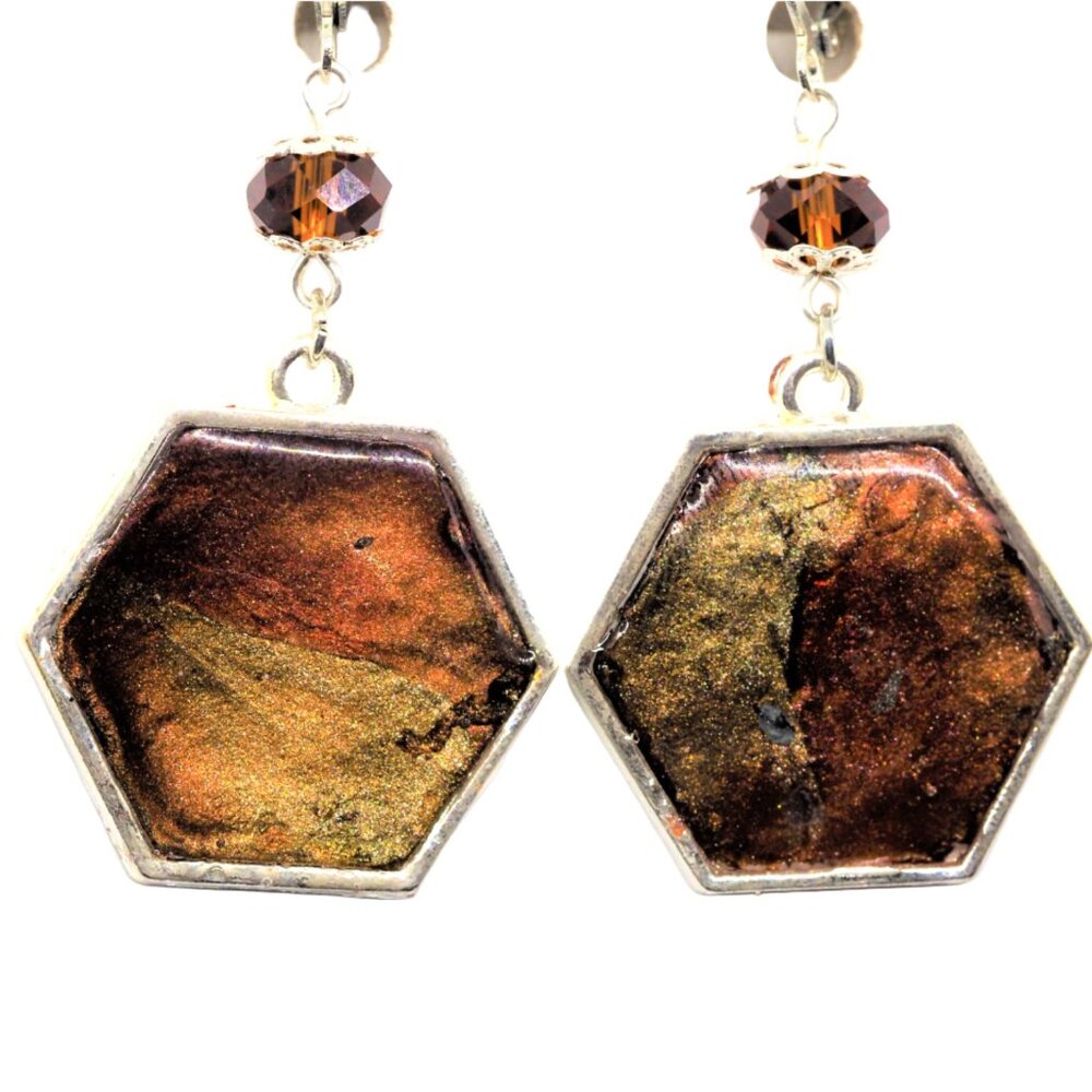 Bronze Marbled Honeycomb Earrings